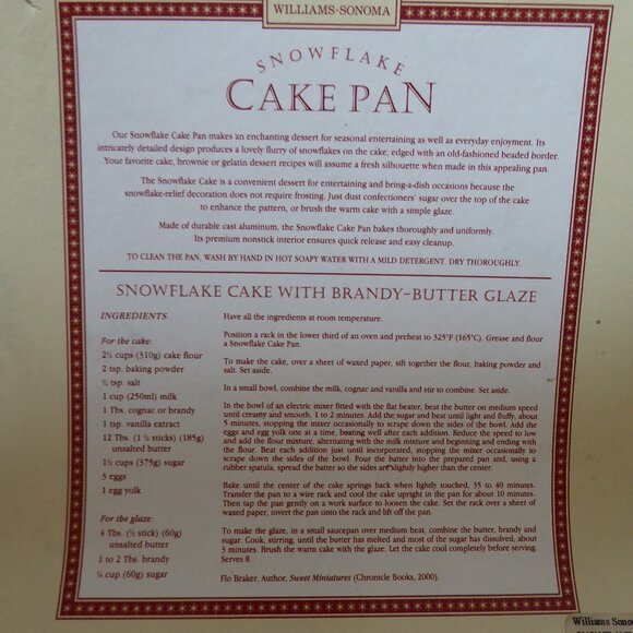 NEW NORDIC WARE WILLAM SONOMA HOLIDAY WINTER SNOWFLAKE CAKE BAKEWARE PAN - Picture 5 of 8